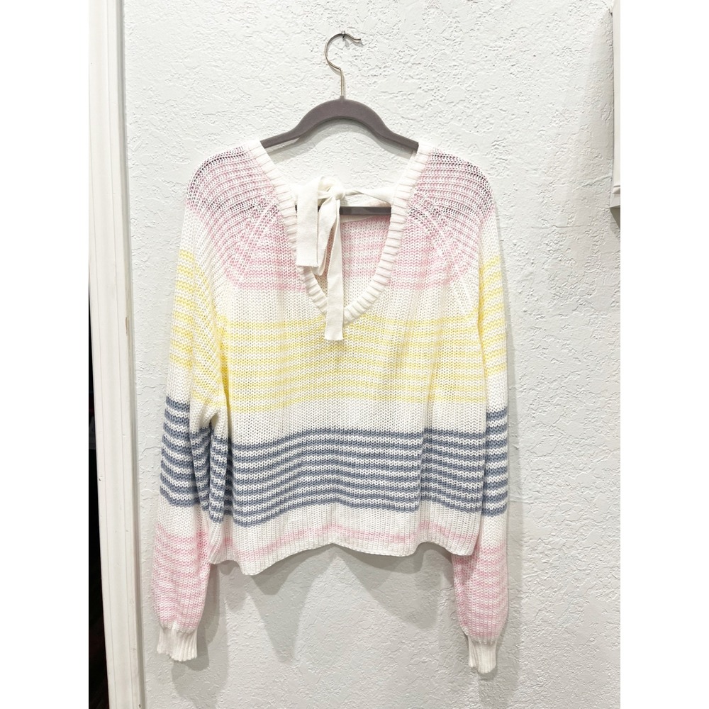 Altar'd Sate Pastel Stripe Tie Back Soft Girl Cozy Sweater Size Small - Picture 2 of 5